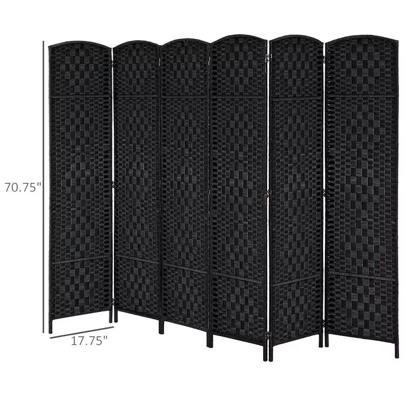 Paravento divisorio a 6 pannelli, in vimini nero, alto 183 cm