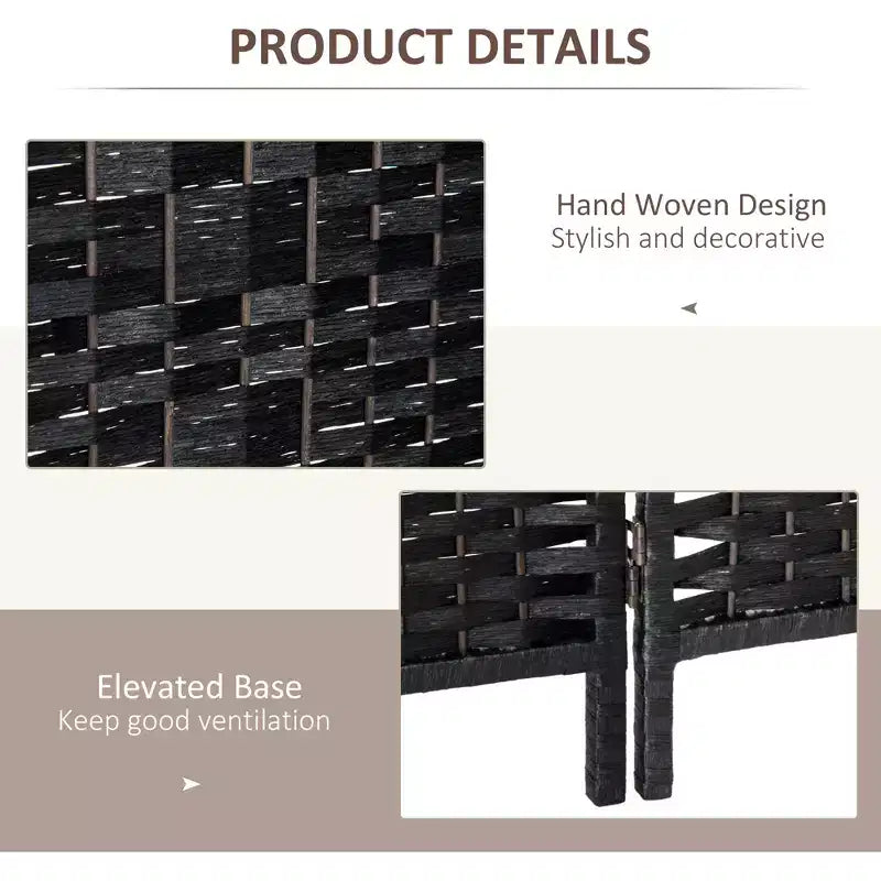 Paravento divisorio a 6 pannelli, in vimini nero, alto 183 cm