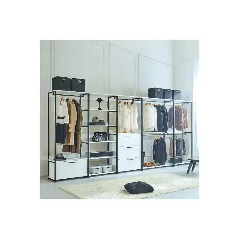 Sistema armadio universale di stoccaggio in composito di legno bianco 197,3 cm (A) x 119,9 cm (L) con contenitori