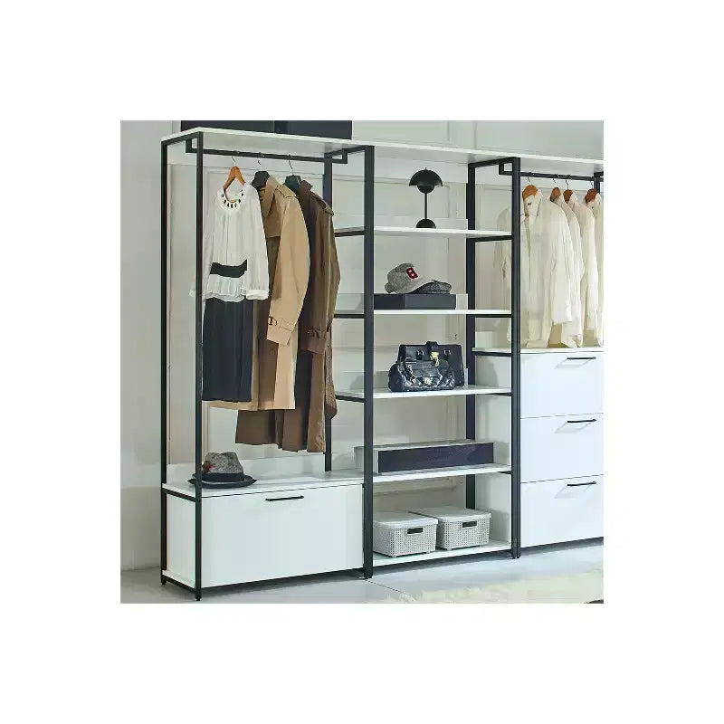 Sistema armadio universale di stoccaggio in composito di legno bianco 197,3 cm (A) x 119,9 cm (L) con contenitori
