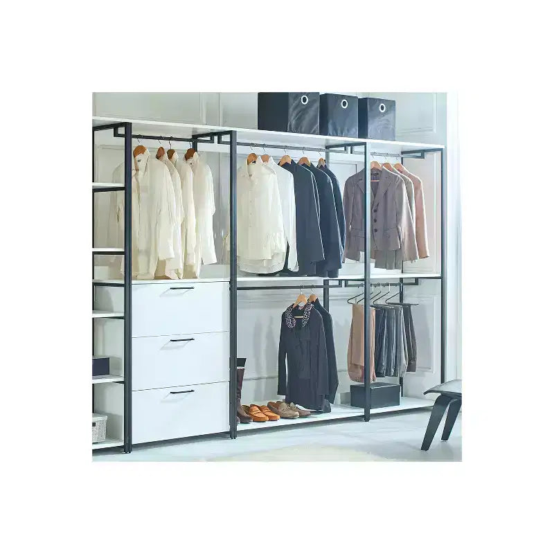 Sistema armadio universale di stoccaggio in composito di legno bianco 197,3 cm (A) x 119,9 cm (L) con contenitori