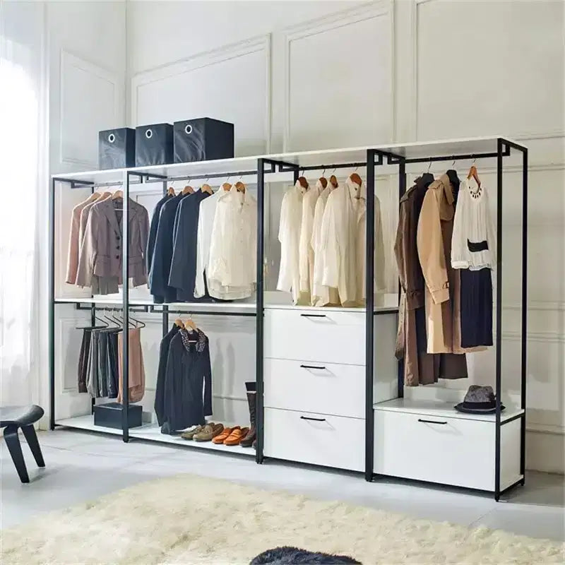 Sistema armadio universale di stoccaggio in composito di legno bianco 197,3 cm (A) x 119,9 cm (L) con contenitori