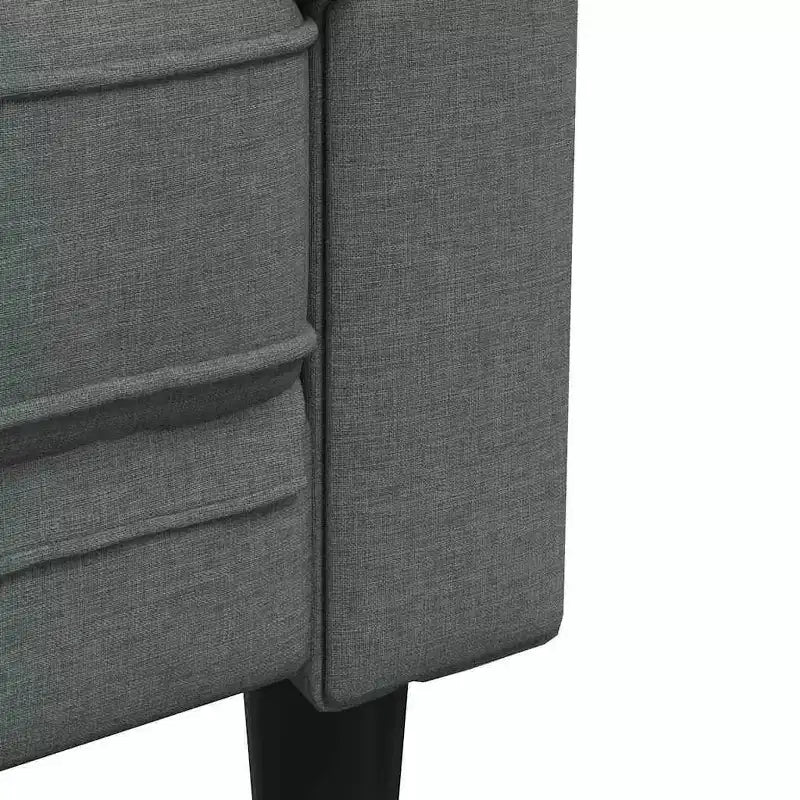 Divano Chesterfield Grigio Scuro Poliestere, legno massiccio, compensato, schiuma