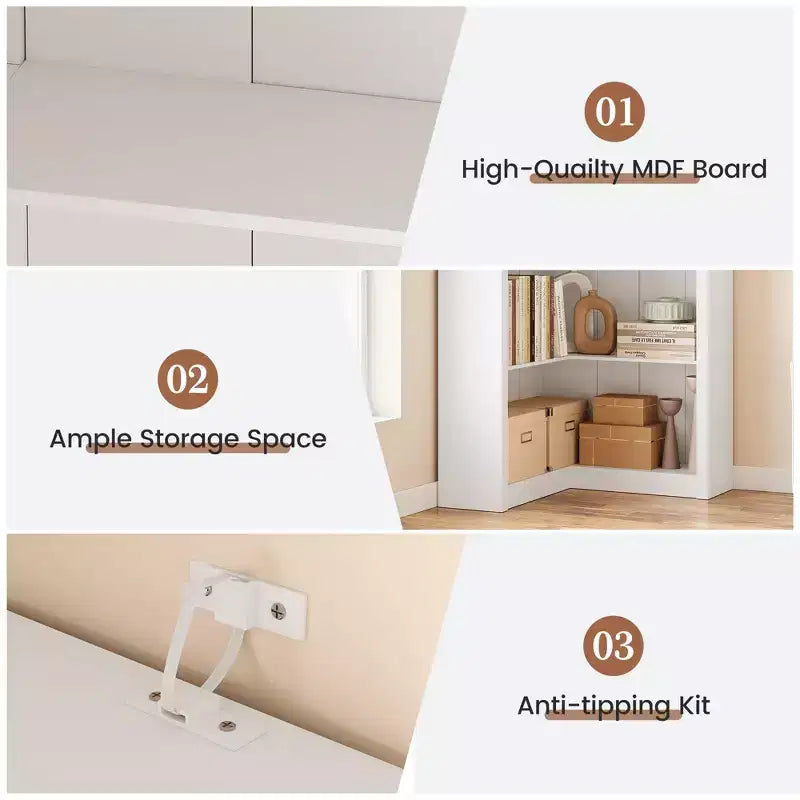 Libreria ad angolo, Libreria ad angolo in stile rustico da 71,8'', Libreria a forma di L, Libreria grande, Libreria a 5 ripiani resistente