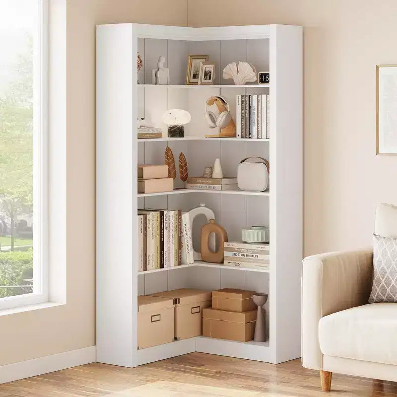 Libreria ad angolo, Libreria ad angolo in stile rustico da 71,8'', Libreria a forma di L, Libreria grande, Libreria a 5 ripiani resistente
