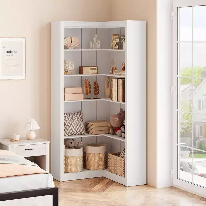 Libreria ad angolo, Libreria ad angolo in stile rustico da 71,8'', Libreria a forma di L, Libreria grande, Libreria a 5 ripiani resistente