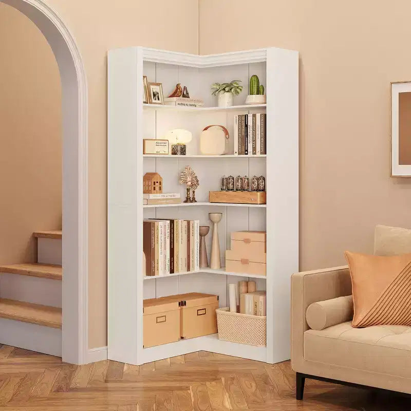 Libreria ad angolo, Libreria ad angolo in stile rustico da 71,8'', Libreria a forma di L, Libreria grande, Libreria a 5 ripiani resistente