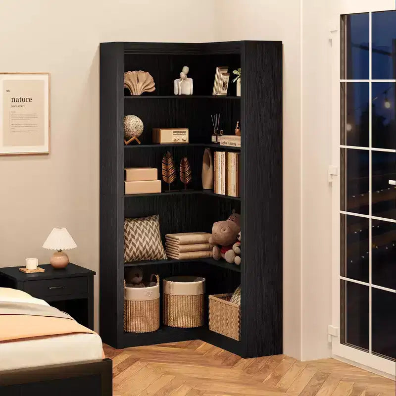 Libreria ad angolo, Libreria ad angolo in stile rustico da 71,8'', Libreria a forma di L, Libreria grande, Libreria a 5 ripiani resistente