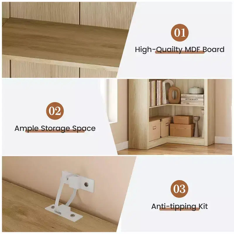 Libreria ad angolo, Libreria ad angolo in stile rustico da 71,8'', Libreria a forma di L, Libreria grande, Libreria a 5 ripiani resistente