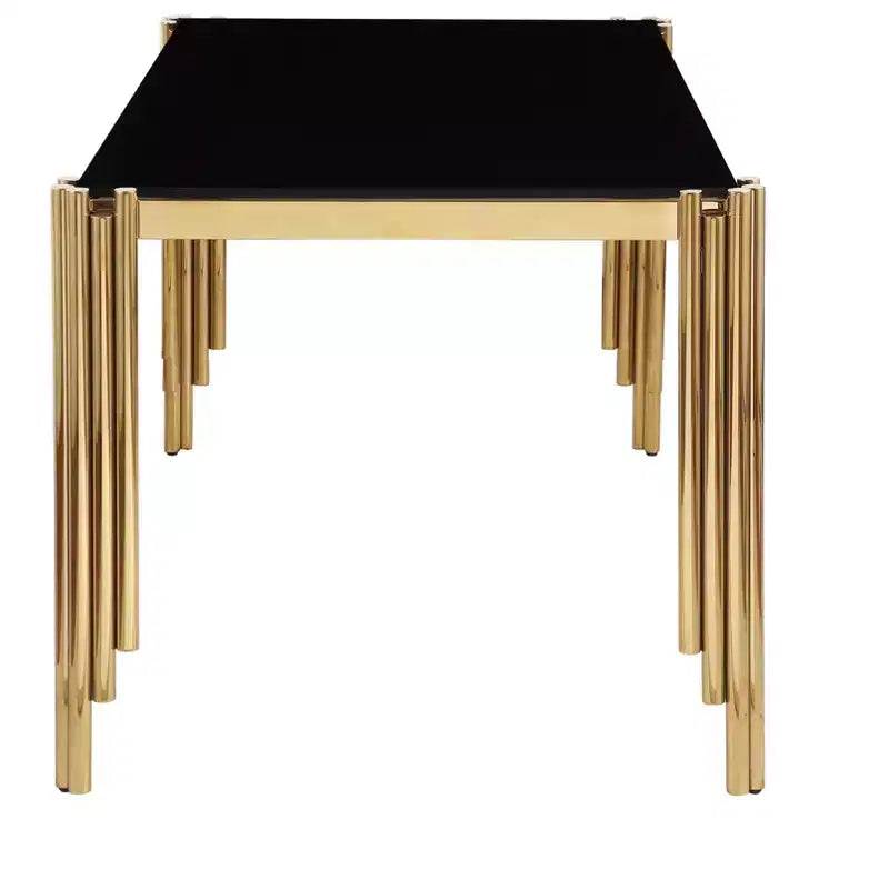 Tavolo da pranzo rettangolare/rotondo in vetro temperato con gambe in oro lucido per casa, cucina, sala da pranzo