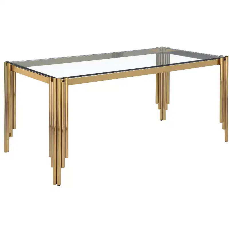 Tavolo da pranzo rettangolare/rotondo in vetro temperato con gambe in oro lucido per casa, cucina, sala da pranzo