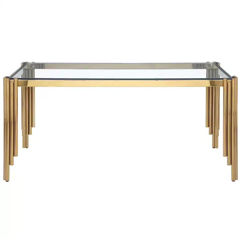 Tavolo da pranzo rettangolare/rotondo in vetro temperato con gambe in oro lucido per casa, cucina, sala da pranzo