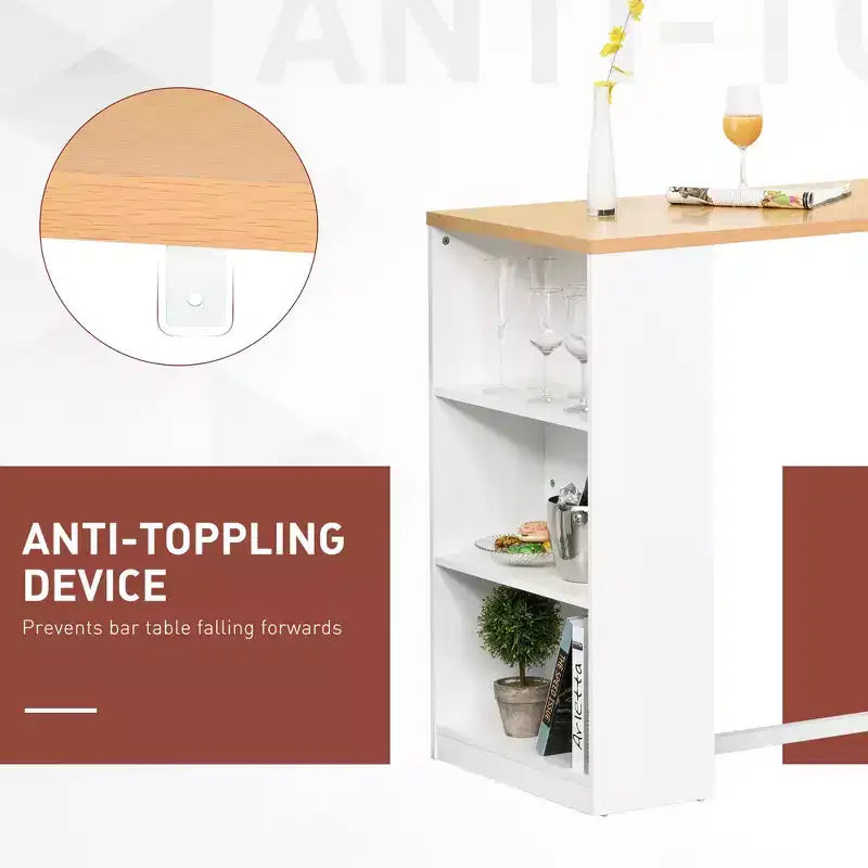 Tavolo da Pranzo a Altezza Bancone per Cucina con Porte di Ricarica USB e Ripiani, per Sala da Pranzo, Cucina