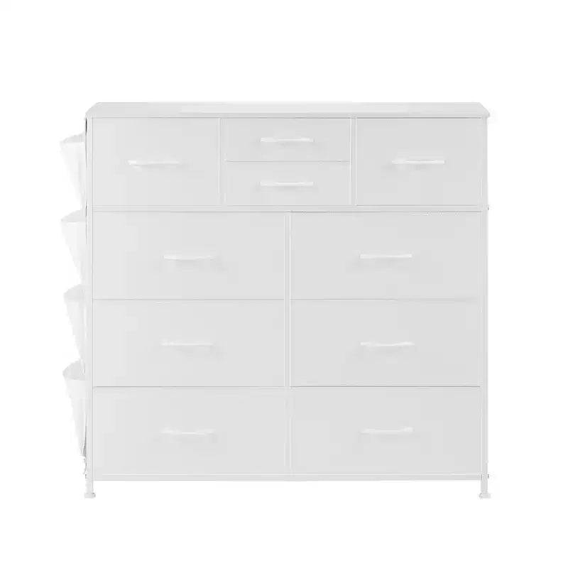 VEVOR 10 Drawer Dresser, Fabric Drawer Dresser with Fabric Bins, Closet Storage Drawers with Easy Pull Handle and Sturdy Steel Frame, White