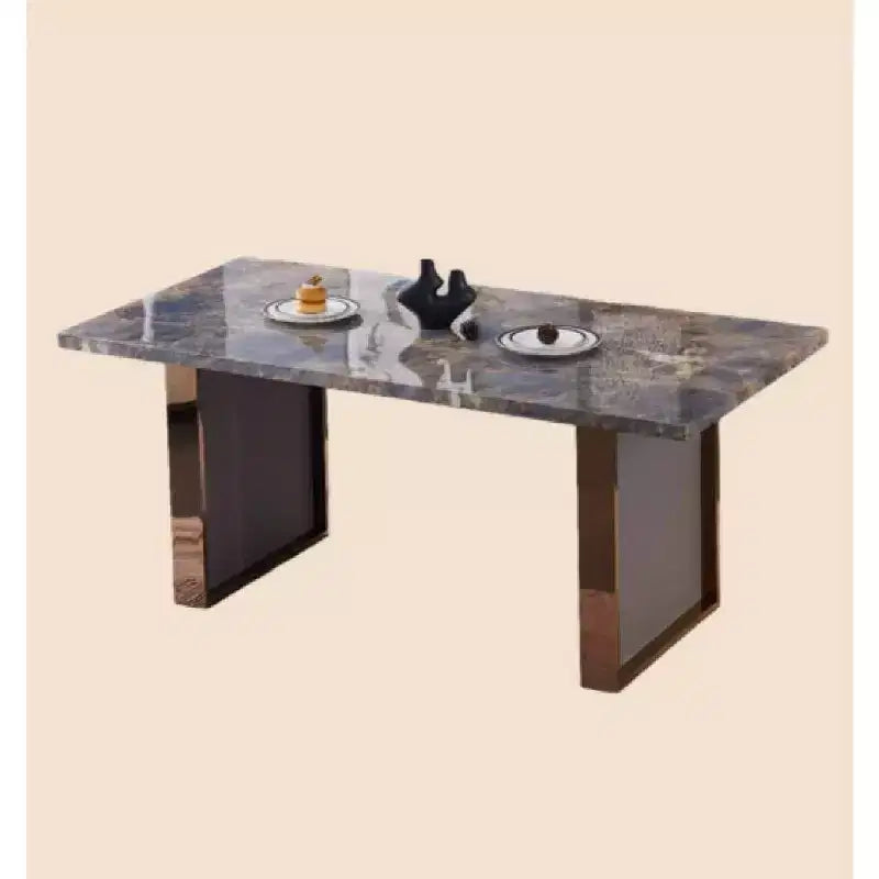 Tavolo da Pranzo Rettangolare da 180 cm con Piano in Finto Marmo e Gambe in Acciaio Inox, Tavolo da Cucina per 6-8 Persone per Soggiorno, Marrone