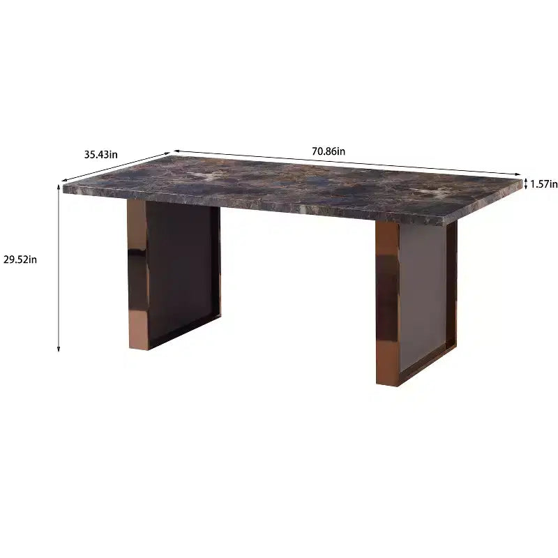 Tavolo da Pranzo Rettangolare da 180 cm con Piano in Finto Marmo e Gambe in Acciaio Inox, Tavolo da Cucina per 6-8 Persone per Soggiorno, Marrone
