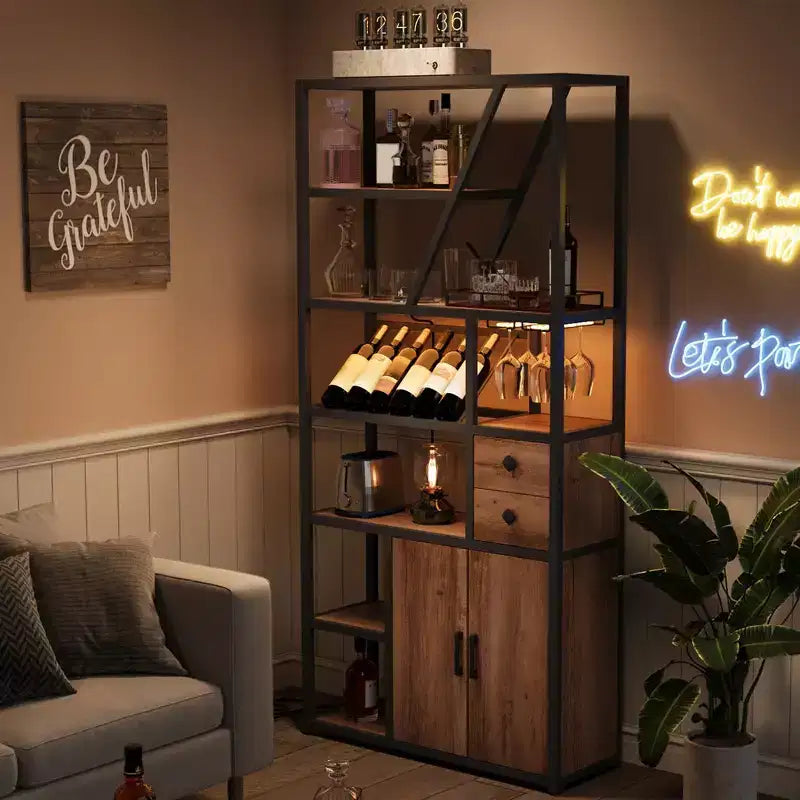 Mobile bar per vino - Mobile alto da caffè con prese di corrente, portabottiglie per soggiorno