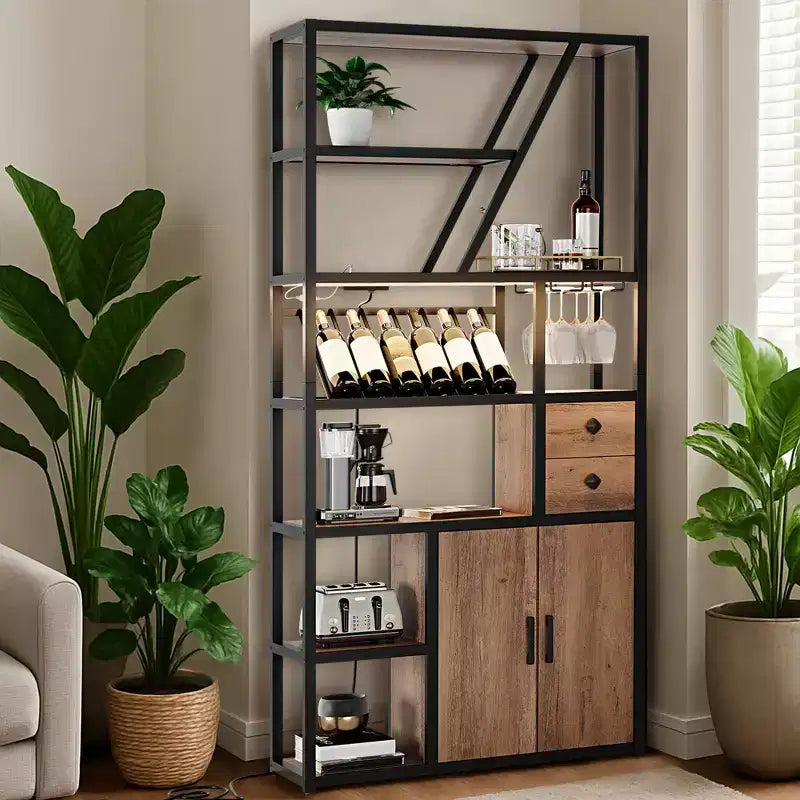 Mobile bar per vino - Mobile alto da caffè con prese di corrente, portabottiglie per soggiorno