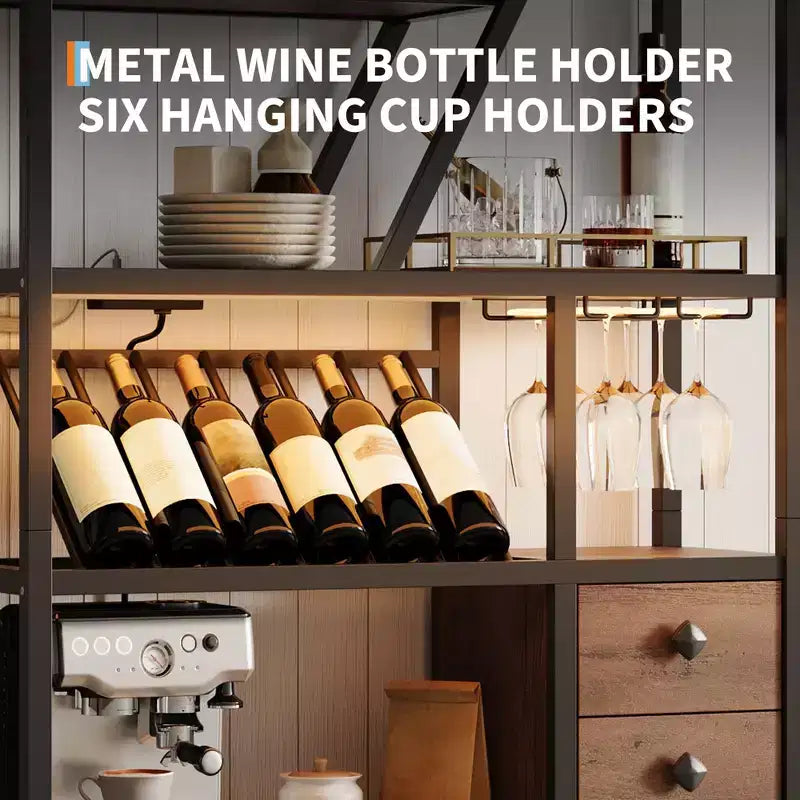 Mobile bar per vino - Mobile alto da caffè con prese di corrente, portabottiglie per soggiorno