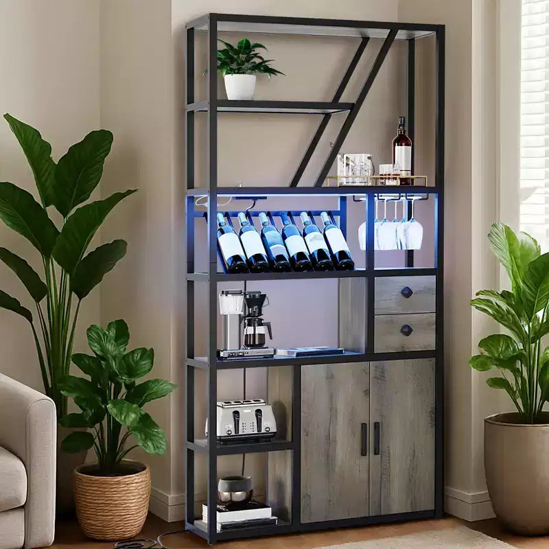 Mobile bar per vino - Mobile alto da caffè con prese di corrente, portabottiglie per soggiorno