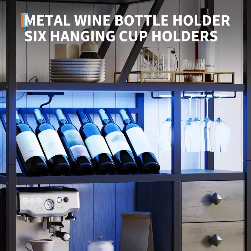 Mobile bar per vino - Mobile alto da caffè con prese di corrente, portabottiglie per soggiorno