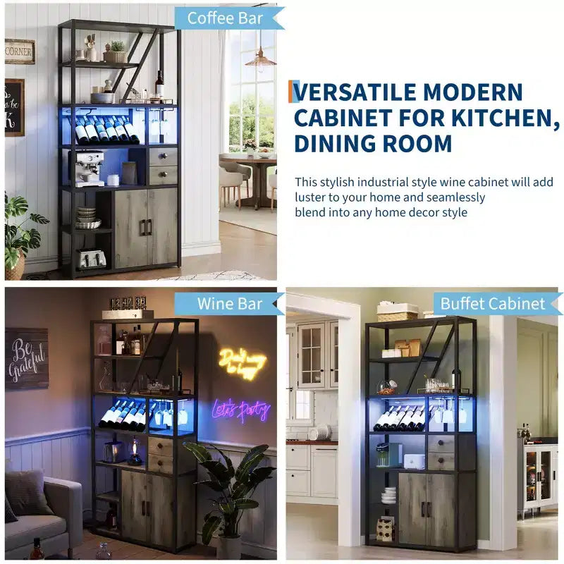 Mobile bar per vino - Mobile alto da caffè con prese di corrente, portabottiglie per soggiorno