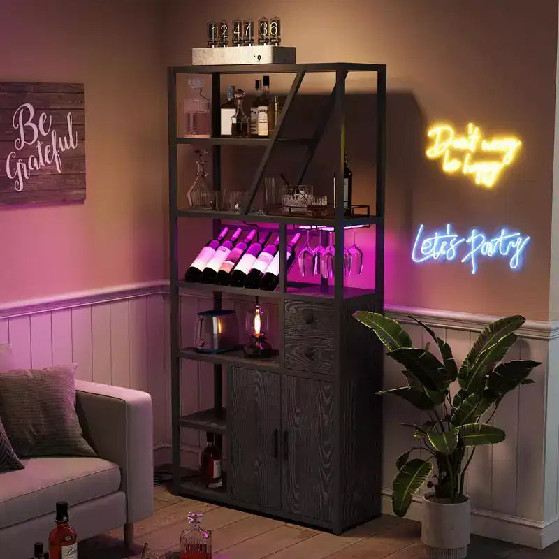 Mobile bar per vino - Mobile alto da caffè con prese di corrente, portabottiglie per soggiorno