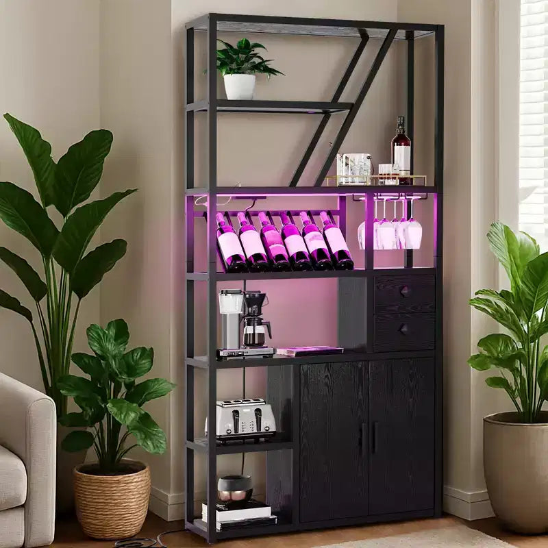 Mobile bar per vino - Mobile alto da caffè con prese di corrente, portabottiglie per soggiorno