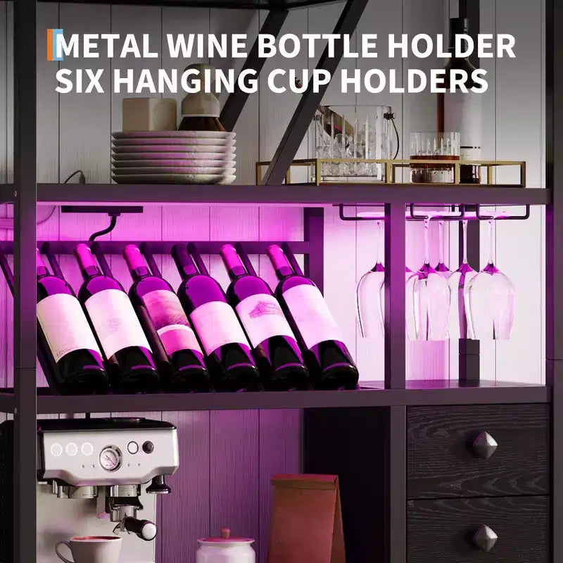 Mobile bar per vino - Mobile alto da caffè con prese di corrente, portabottiglie per soggiorno