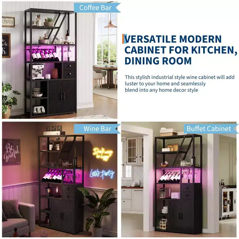 Mobile bar per vino - Mobile alto da caffè con prese di corrente, portabottiglie per soggiorno