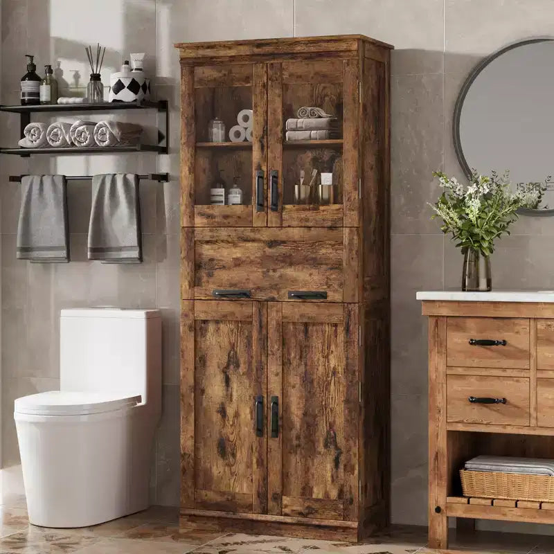 66.9 Armadietto Contenitore con Ante e Ripiani, Mobile Alto da Bagno con Cassetto, Dispensa a Pavimento Indipendente