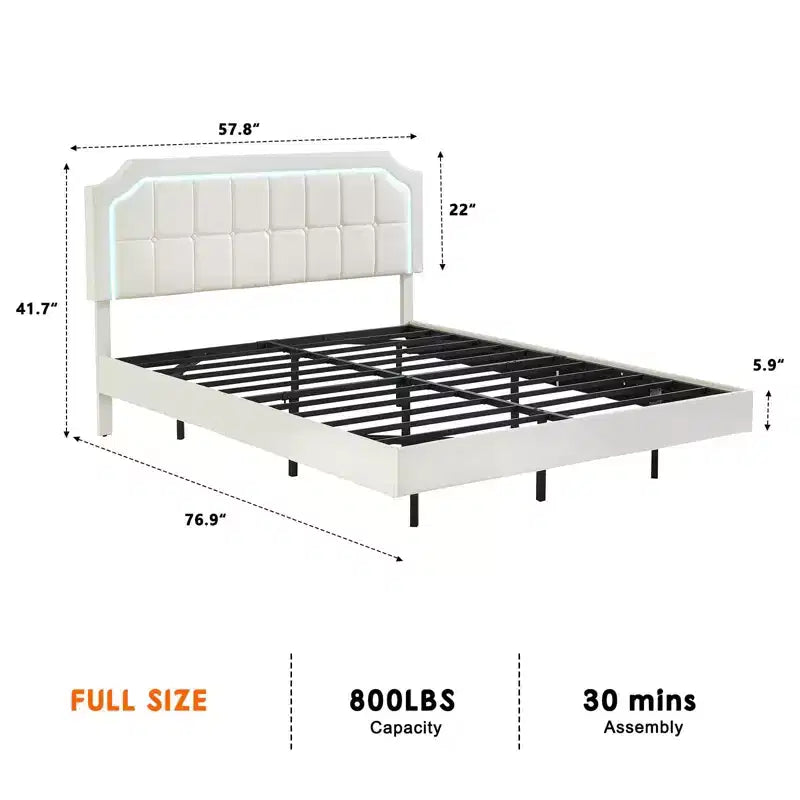 Telaio per Letto Matrimoniale Fluttuante con Luci RGB - Testiera Regolabile in PU, Piattaforma in Metallo e Senza Rete a Molle, Bianco