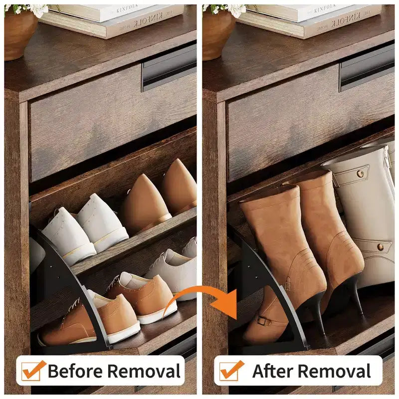 Organizzatore porta scarpe con 2 cassetti a ribalta e 1 cassetto, scarpiera stretta da terra e ripiani regolabili a 3 livelli per l'ingresso