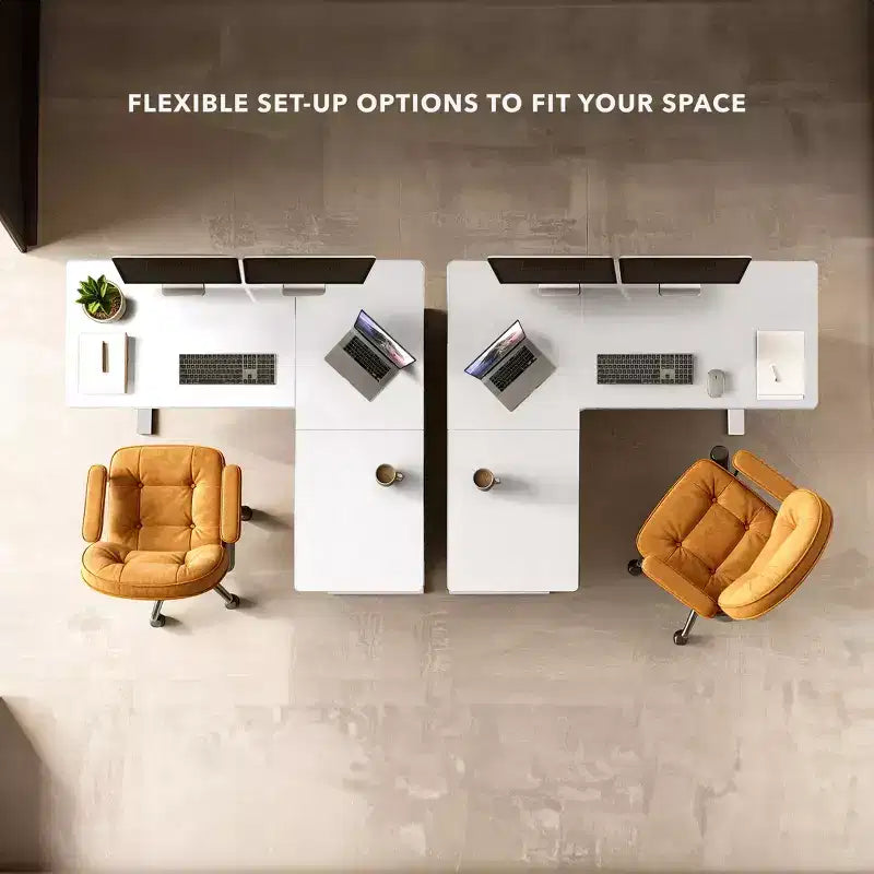 Scrivania ad angolo con altezza regolabile elettricamente XL, telaio bianco e piano bianco