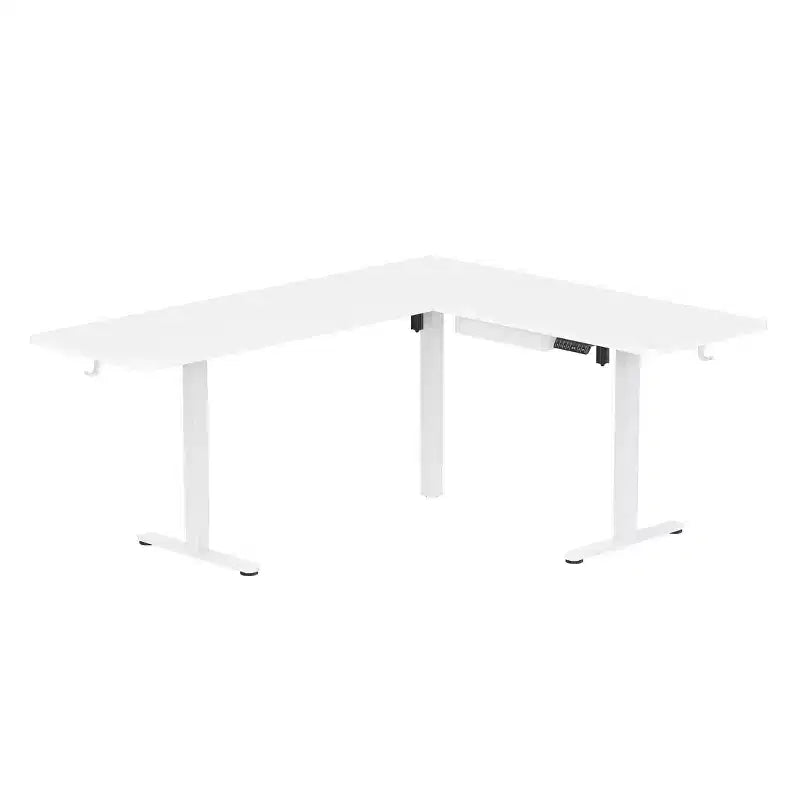 Scrivania ad angolo con altezza regolabile elettricamente XL, telaio bianco e piano bianco