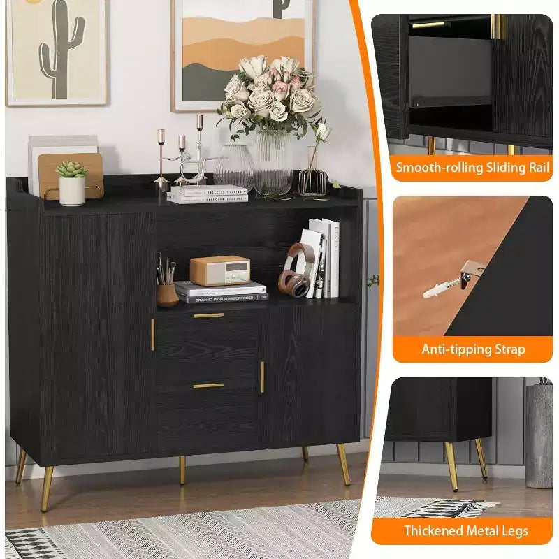 Credenza moderna bianca con 2 cassetti e 2 ante per cucina e soggiorno