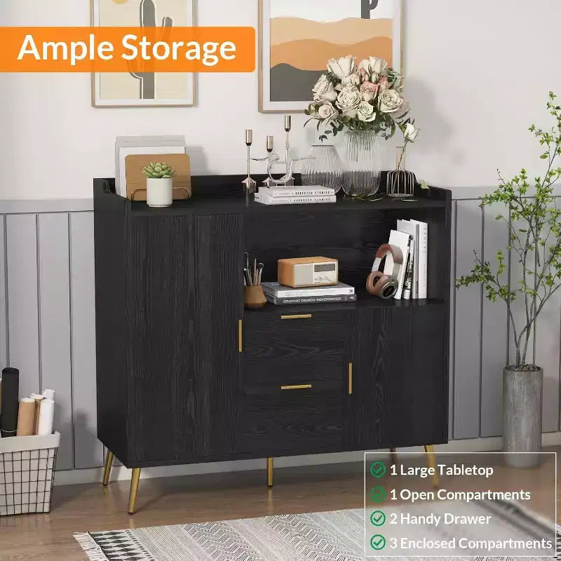Credenza moderna bianca con 2 cassetti e 2 ante per cucina e soggiorno