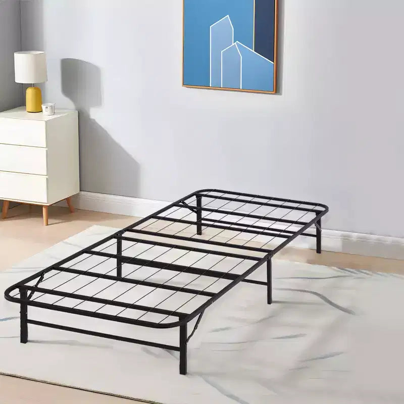Letto pieghevole moderno, telaio in metallo pieghevole semplice, letto pieghevole alto 14 pollici con spazio sotto il letto, facile da montare, nero