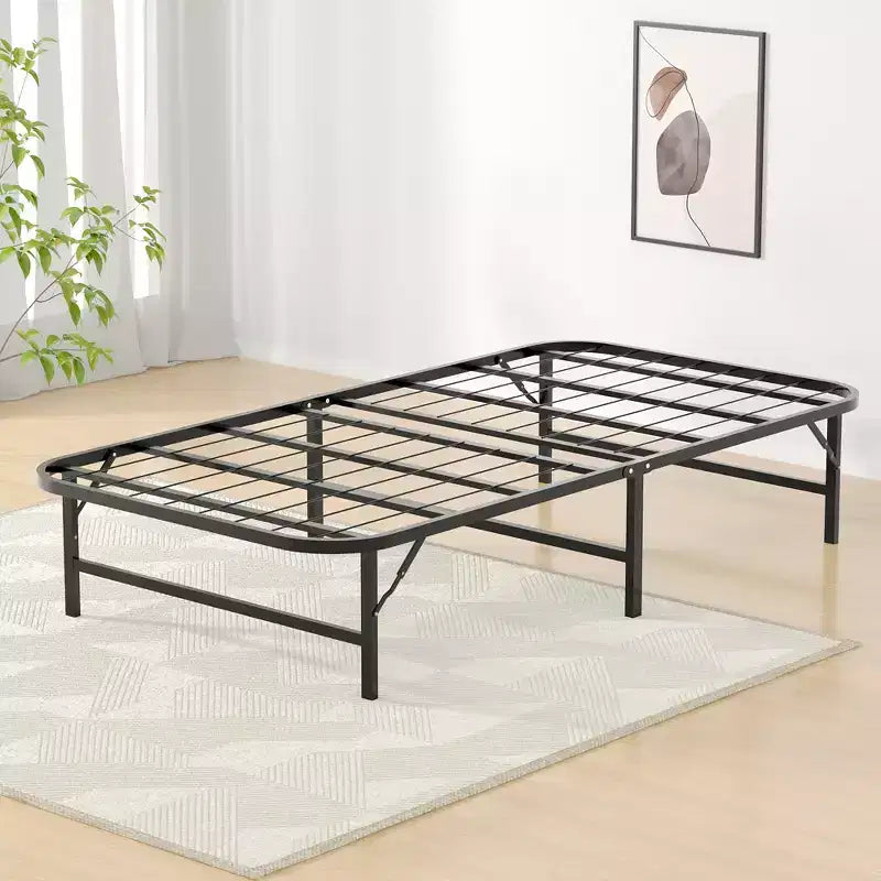 Letto pieghevole moderno, telaio in metallo pieghevole semplice, letto pieghevole alto 14 pollici con spazio sotto il letto, facile da montare, nero