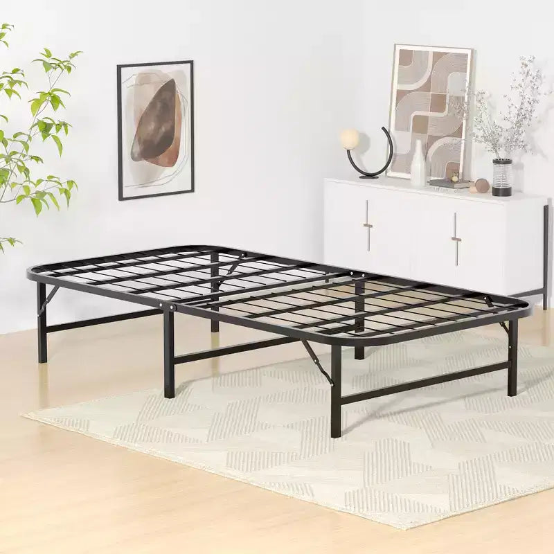 Letto pieghevole moderno, telaio in metallo pieghevole semplice, letto pieghevole alto 14 pollici con spazio sotto il letto, facile da montare, nero