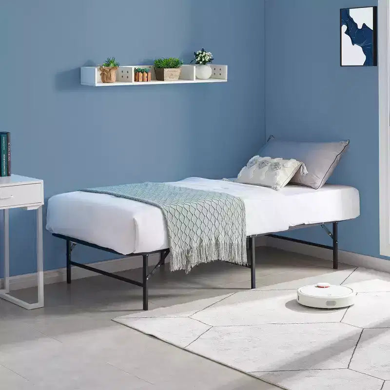Letto pieghevole moderno, telaio in metallo pieghevole semplice, letto pieghevole alto 14 pollici con spazio sotto il letto, facile da montare, nero