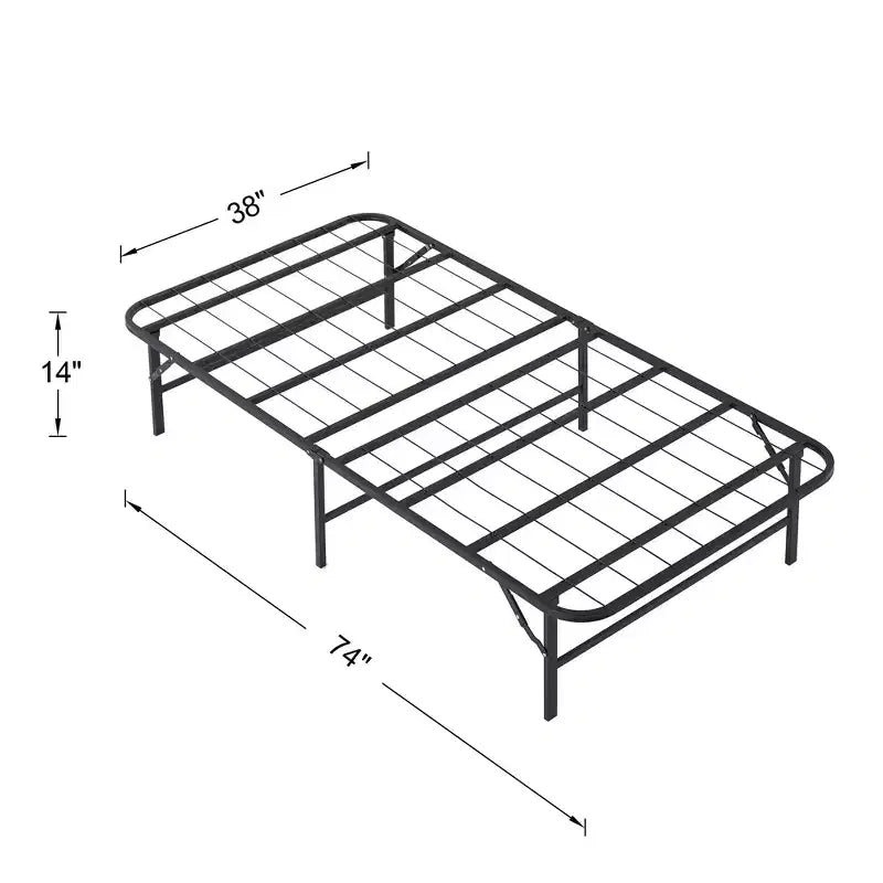 Letto pieghevole moderno, telaio in metallo pieghevole semplice, letto pieghevole alto 14 pollici con spazio sotto il letto, facile da montare, nero