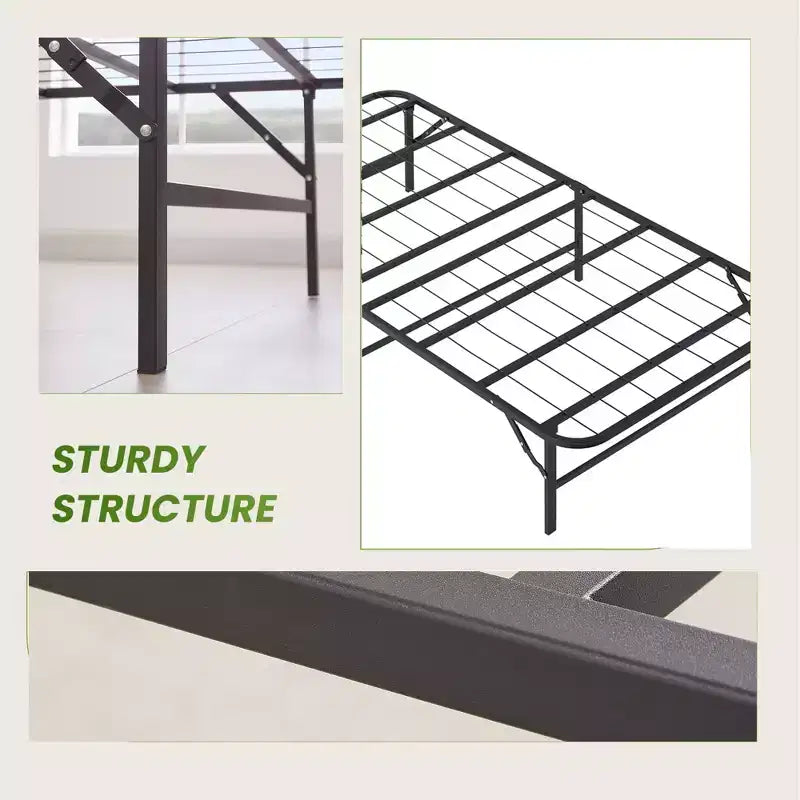 Letto pieghevole moderno, telaio in metallo pieghevole semplice, letto pieghevole alto 14 pollici con spazio sotto il letto, facile da montare, nero
