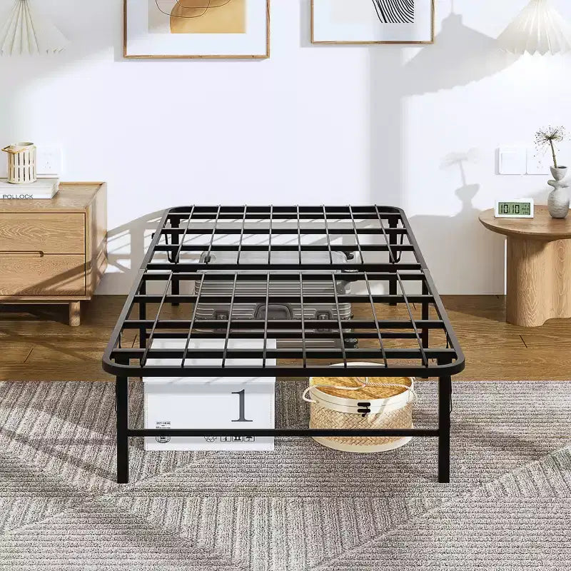 Letto pieghevole moderno, telaio in metallo pieghevole semplice, letto pieghevole alto 14 pollici con spazio sotto il letto, facile da montare, nero