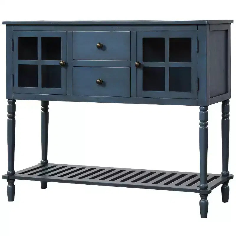 Consolle rustica con ripiano inferiore e armadietto contenitore per soggiorno, blu navy antico