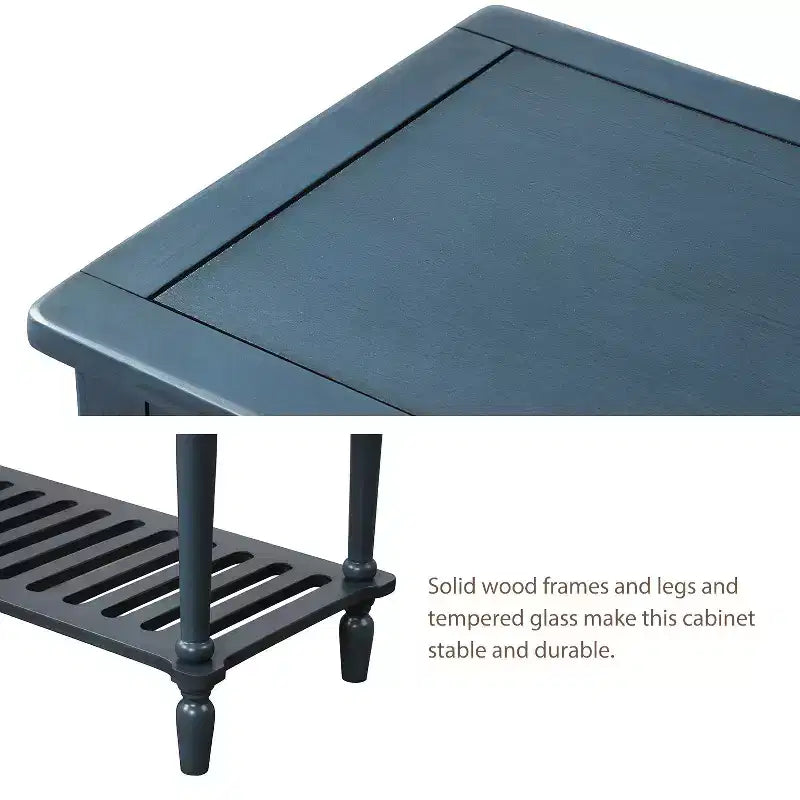 Consolle rustica con ripiano inferiore e armadietto contenitore per soggiorno, blu navy antico
