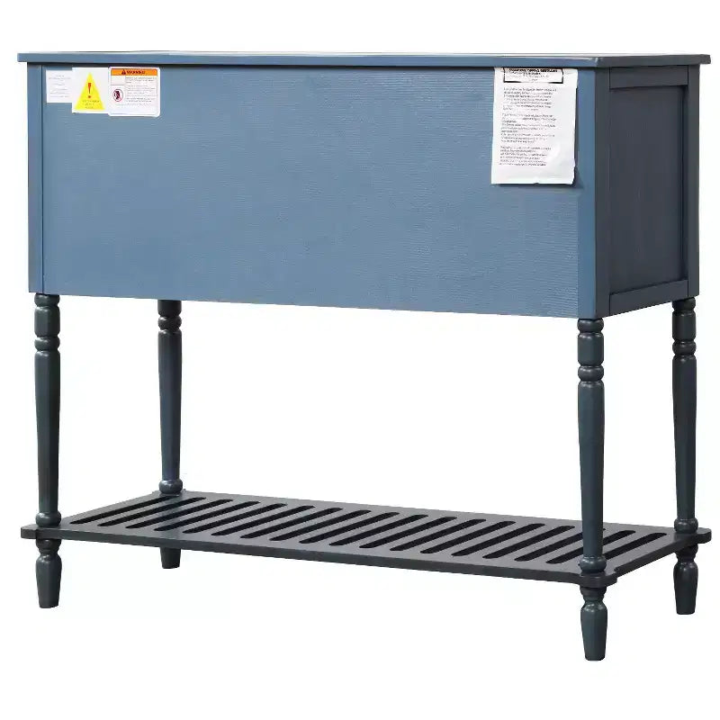 Consolle rustica con ripiano inferiore e armadietto contenitore per soggiorno, blu navy antico