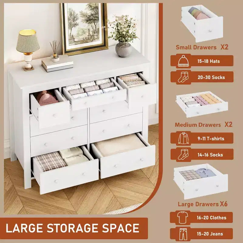 47 Cassettiere larghe in legno per camera da letto, Comò lungo porta TV per asilo nido, soggiorno, corridoio