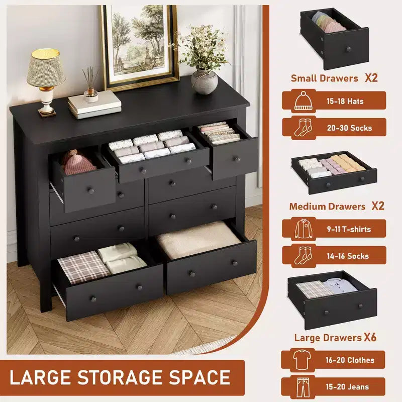 47 Cassettiere larghe in legno per camera da letto, Comò lungo porta TV per asilo nido, soggiorno, corridoio