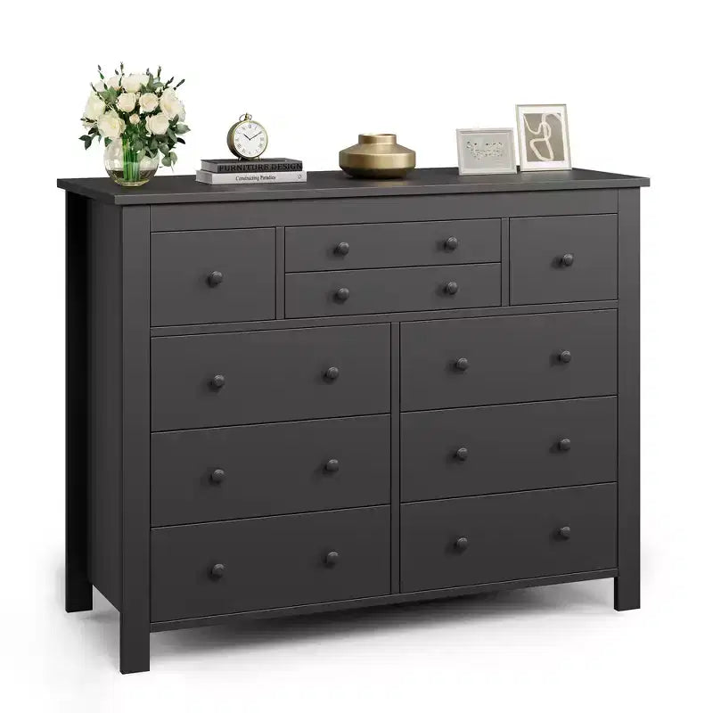 47 Wooden Wide Chest of Drawers for Bedroom, Long Dresser TV Stand for Nursery, Living Room, Hallway